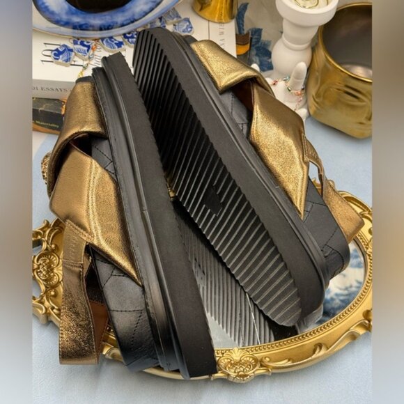 🆕 KURT GEIGER LONDON 🧿 NWOB Orson Cross Strap Sandal, Gold Bronze - Sz 38 7.5 - Picture 14 of 16